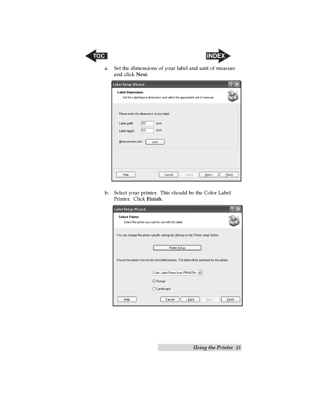 Primera Technology LX800 user manual TOC Index 