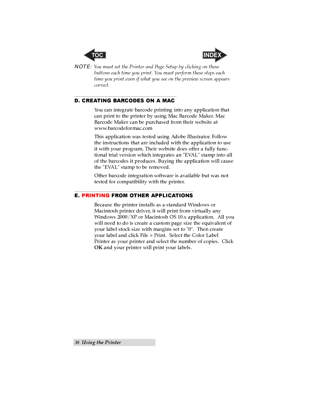 Primera Technology LX800 user manual Creating Barcodes on a MAC, Printing from Other Applications 