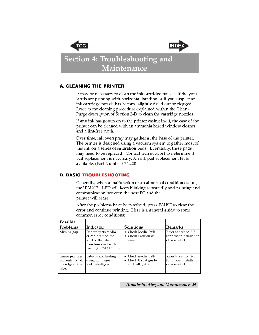 Primera Technology LX800 user manual Troubleshooting and Maintenance, Cleaning the Printer 