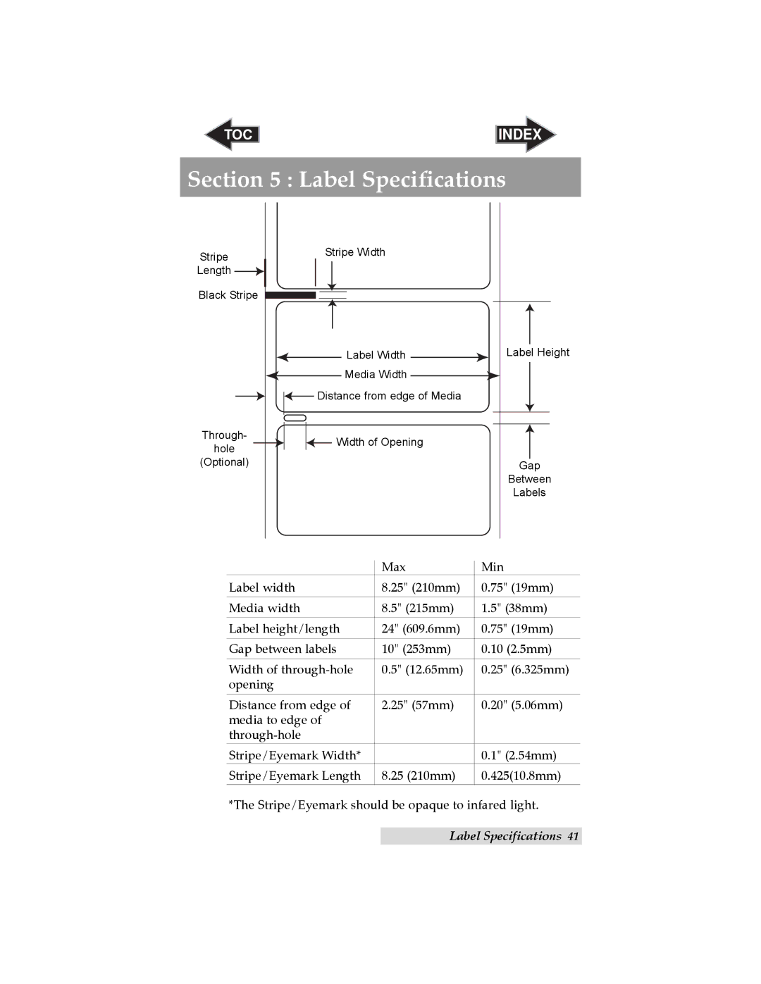 Primera Technology LX800 user manual Label Specifications 