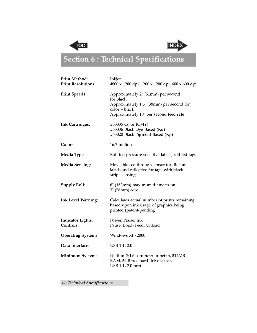 Primera Technology LX800 user manual Technical Specifications, Print Speeds 