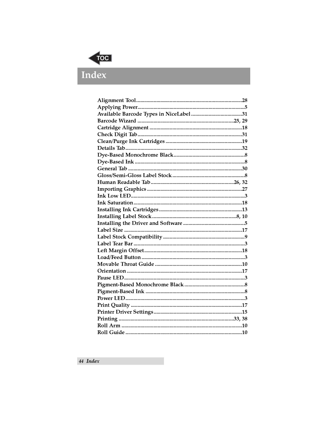 Primera Technology LX800 user manual Index 