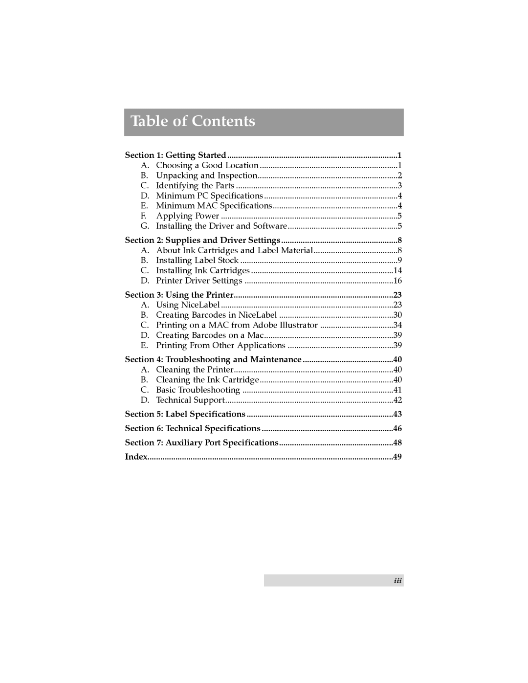 Primera Technology LX810 user manual Table of Contents 