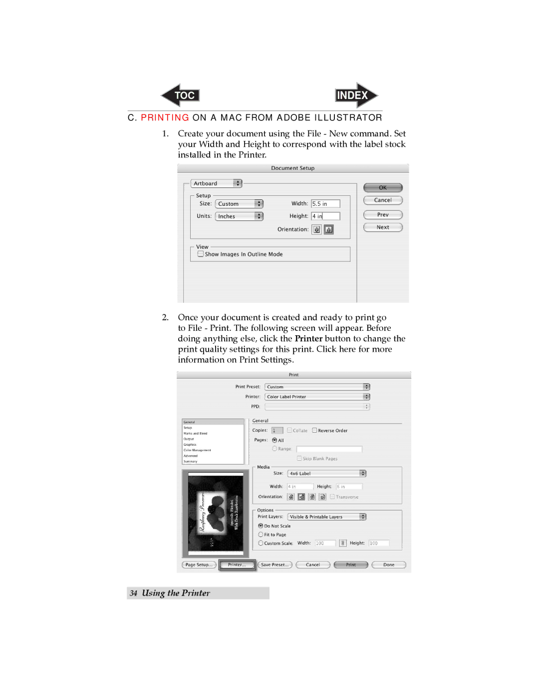 Primera Technology LX810 user manual Printing on a MAC from Adobe Illustrator 