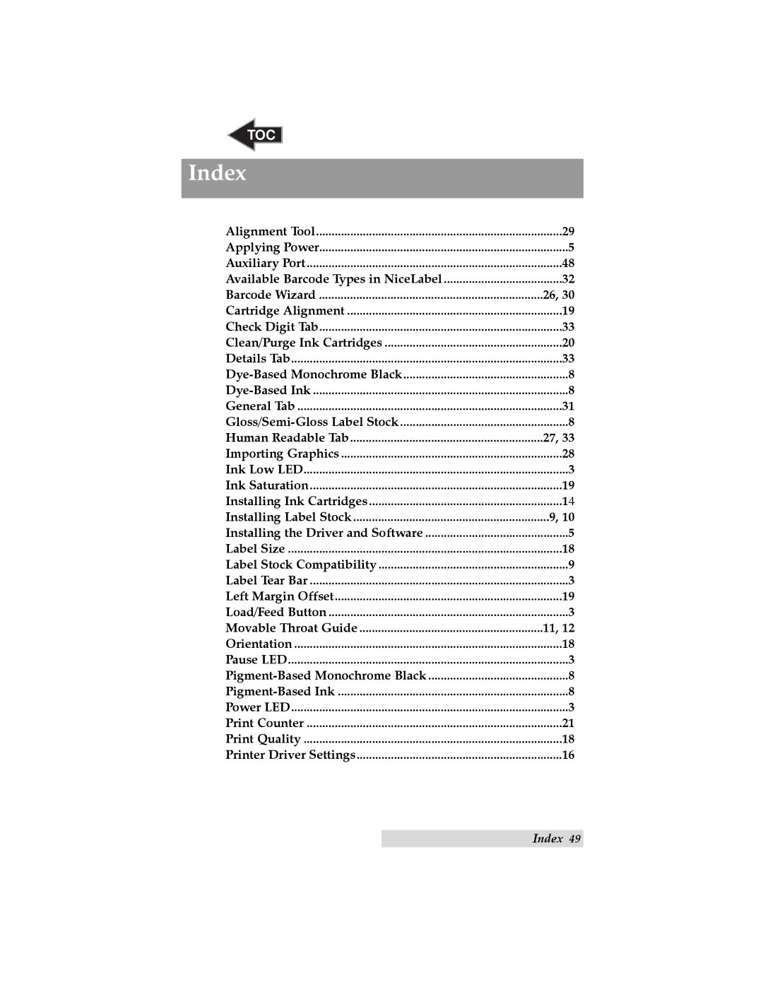 Primera Technology LX810 user manual Index 