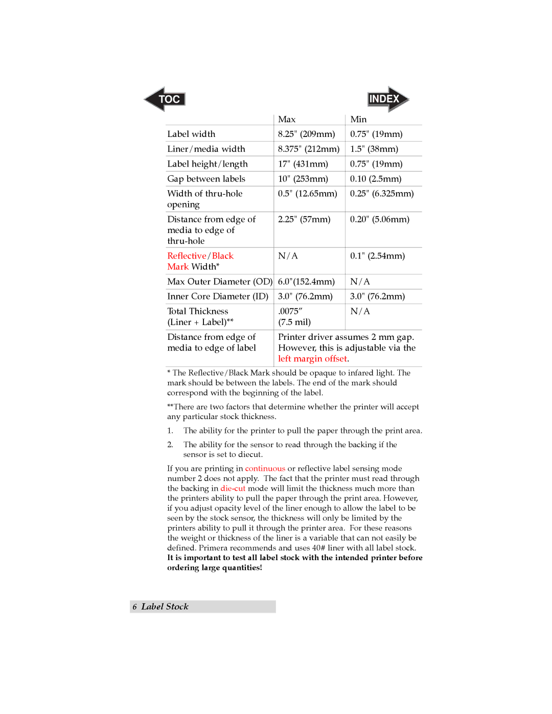 Primera Technology LX900 user manual TOC Index 