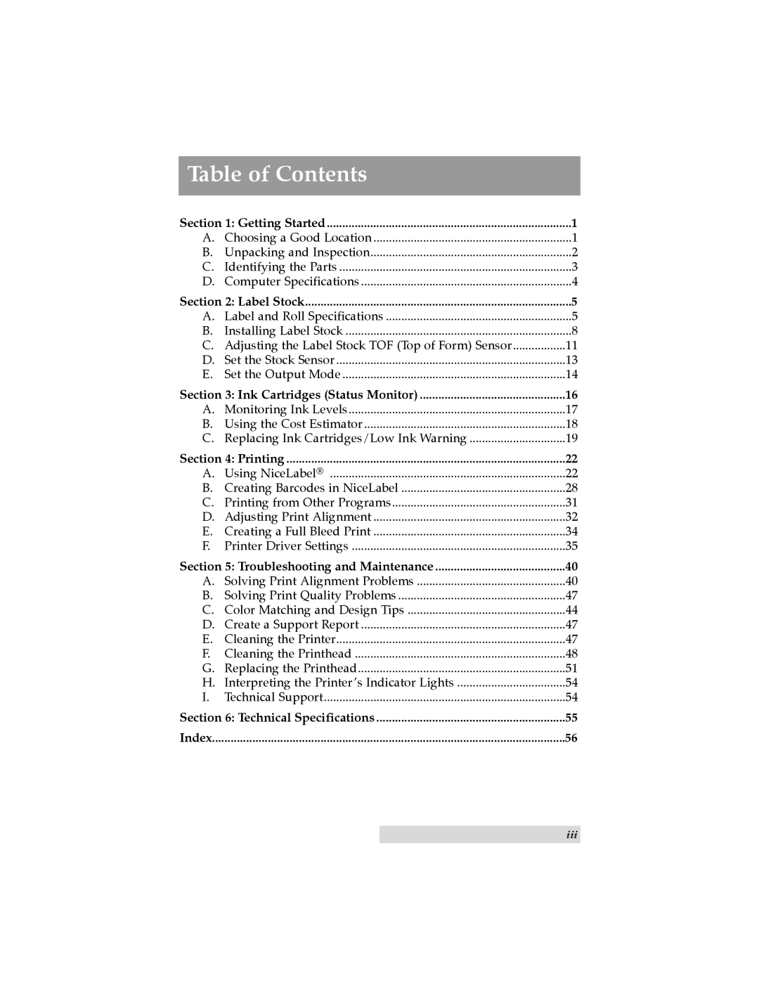 Primera Technology LX900 user manual Table of Contents 