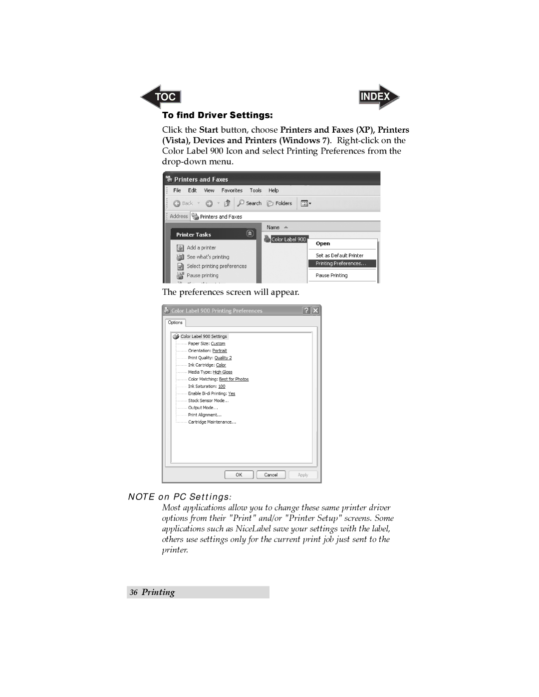 Primera Technology LX900 user manual To find Driver Settings 