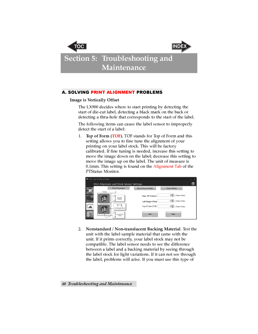 Primera Technology LX900 Troubleshooting and Maintenance, Solving Print Alignment Problems, Image is Vertically Offset 