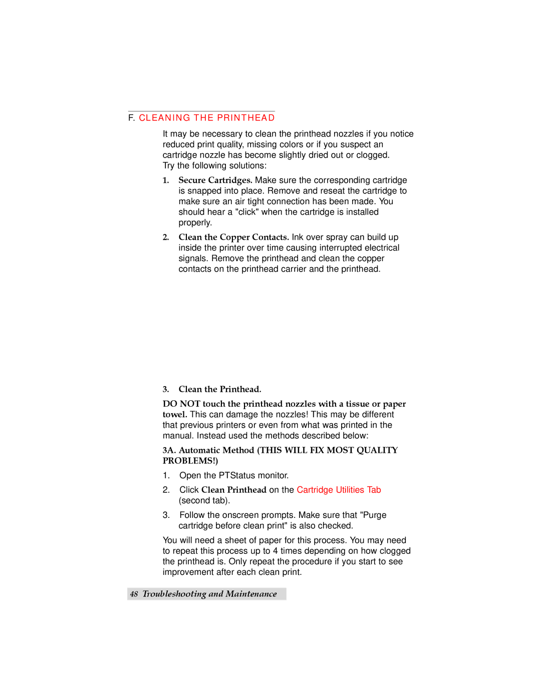 Primera Technology LX900 user manual Cleaning the Printhead 