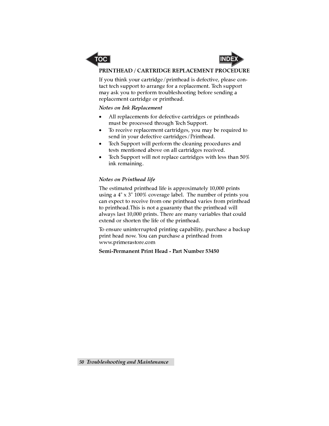 Primera Technology LX900 user manual Printhead / Cartridge Replacement Procedure, Semi-Permanent Print Head Part Number 