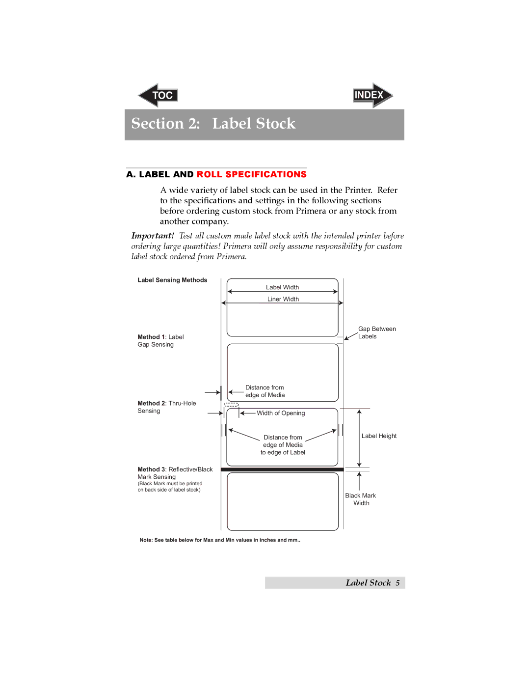 Primera Technology LX900 user manual Label Stock, Label and Roll Specifications 