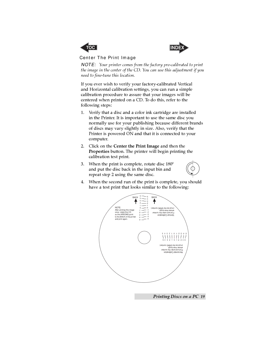 Primera Technology Optical Disc Printing System user manual Center The Print Image, Back 