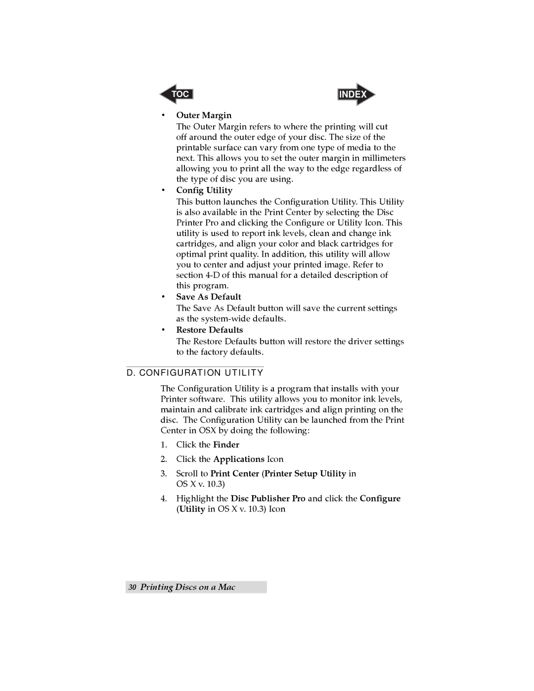 Primera Technology Optical Disc Printing System user manual Outer Margin, Configuration Utility 