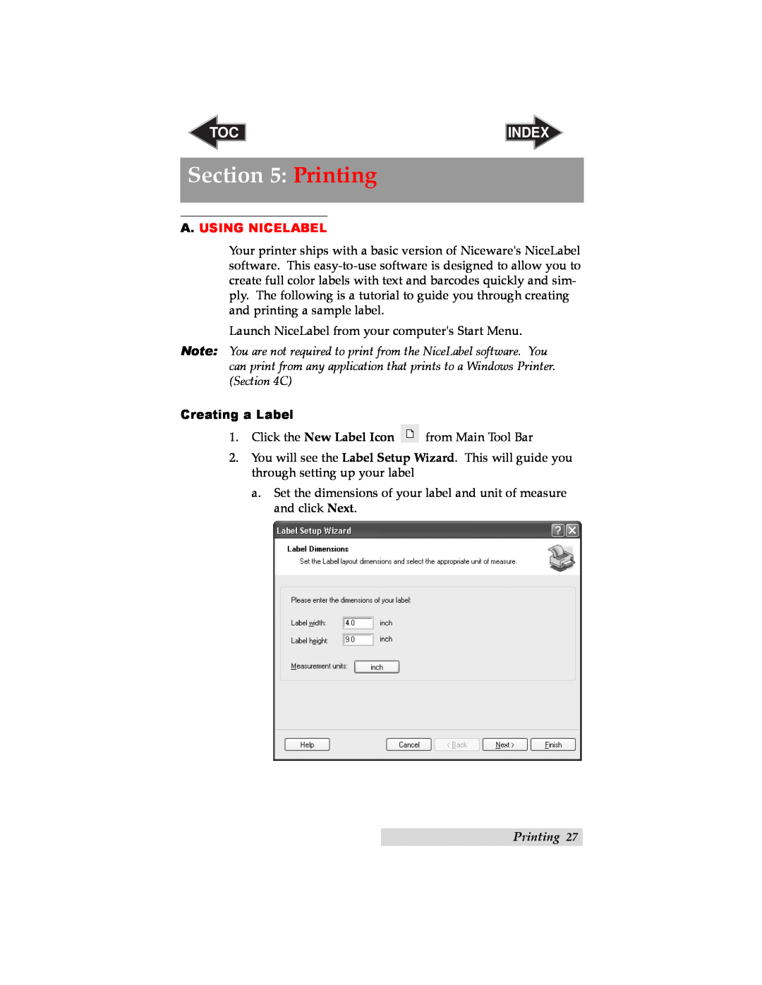 Primera Technology RX900 user manual Printing, A. Using Nicelabel, Creating a Label, Index 