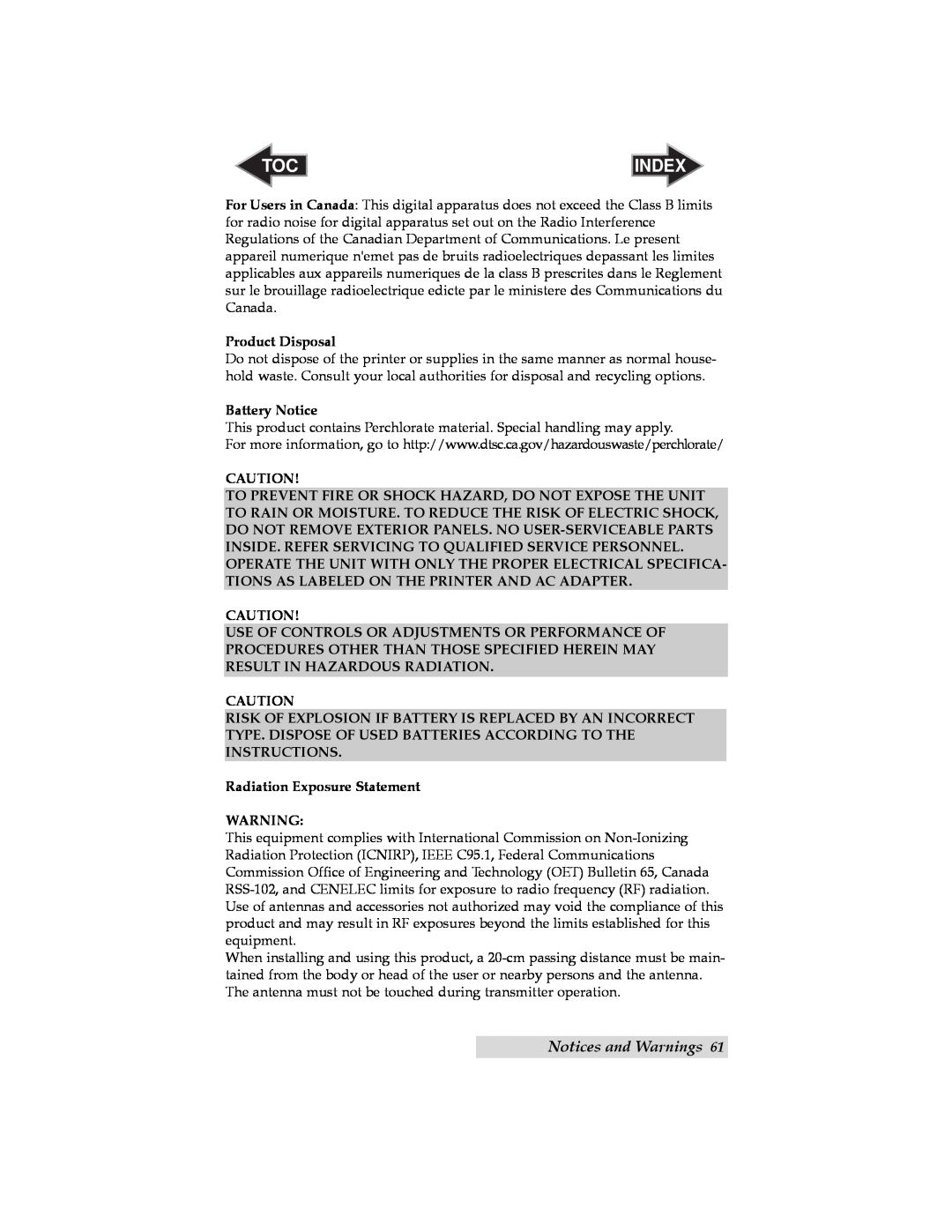 Primera Technology RX900 user manual Notices and Warnings, Index 