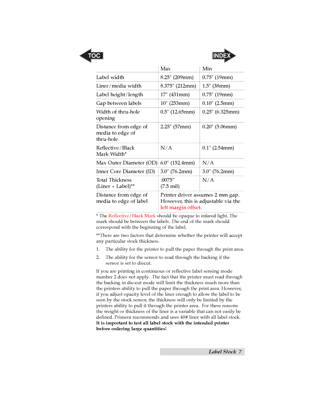 Primera Technology RX900 user manual Left margin offset 