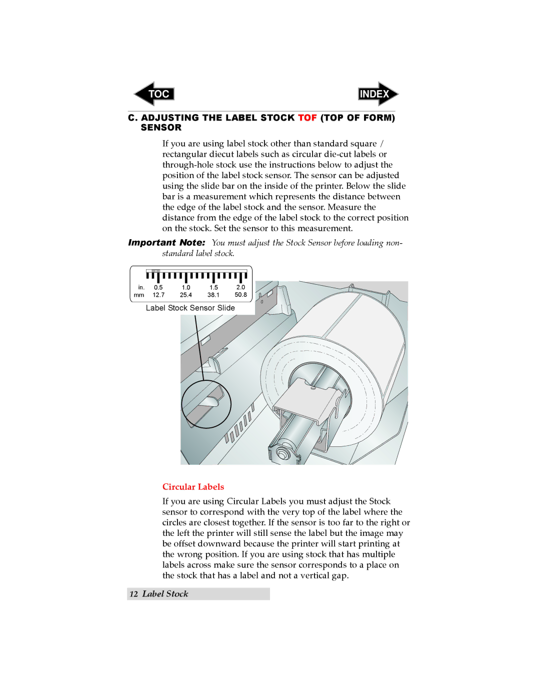 Primera Technology RX900 user manual Adjusting the Label Stock TOF TOP of Form Sensor, Circular Labels 