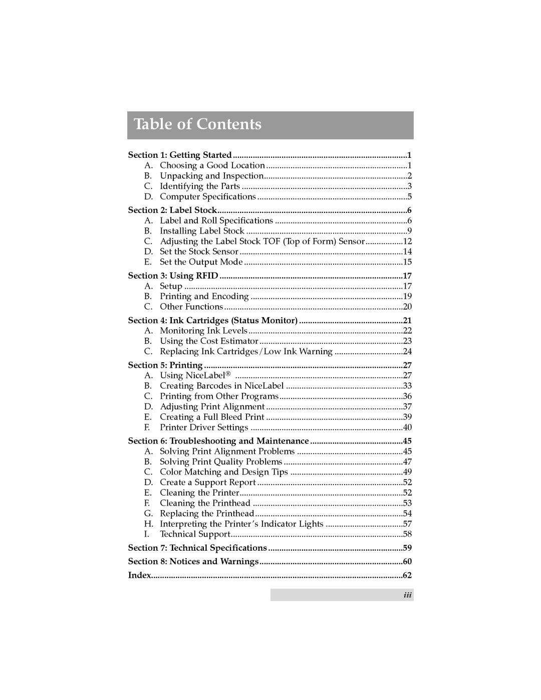 Primera Technology RX900 user manual Table of Contents 