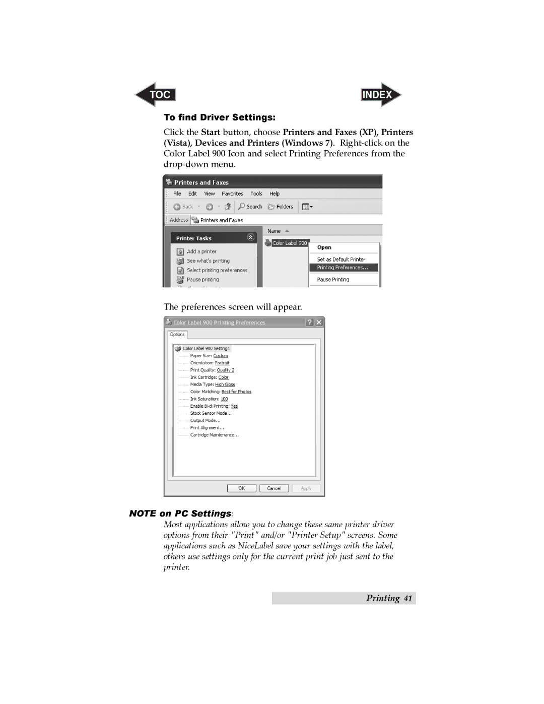 Primera Technology RX900 user manual To find Driver Settings 