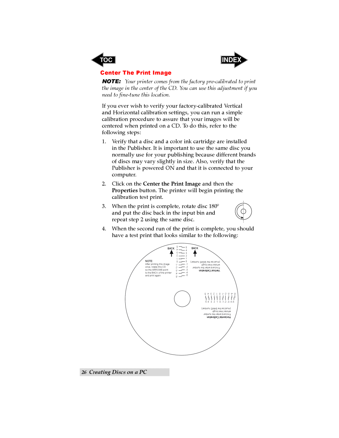 Primera Technology SE user manual Center The Print Image, Creating Discs on a PC, Index 