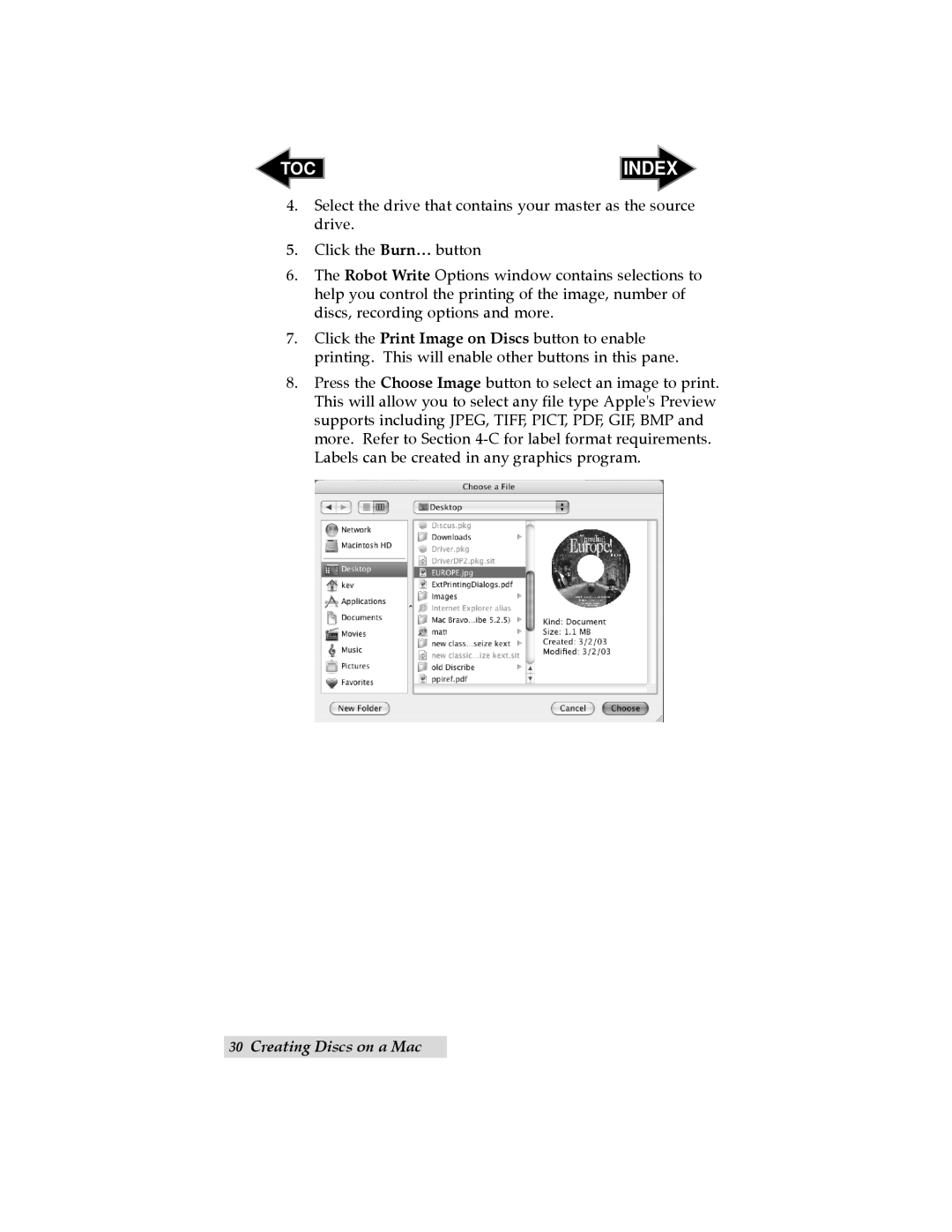 Primera Technology SE user manual Creating Discs on a Mac, Index 