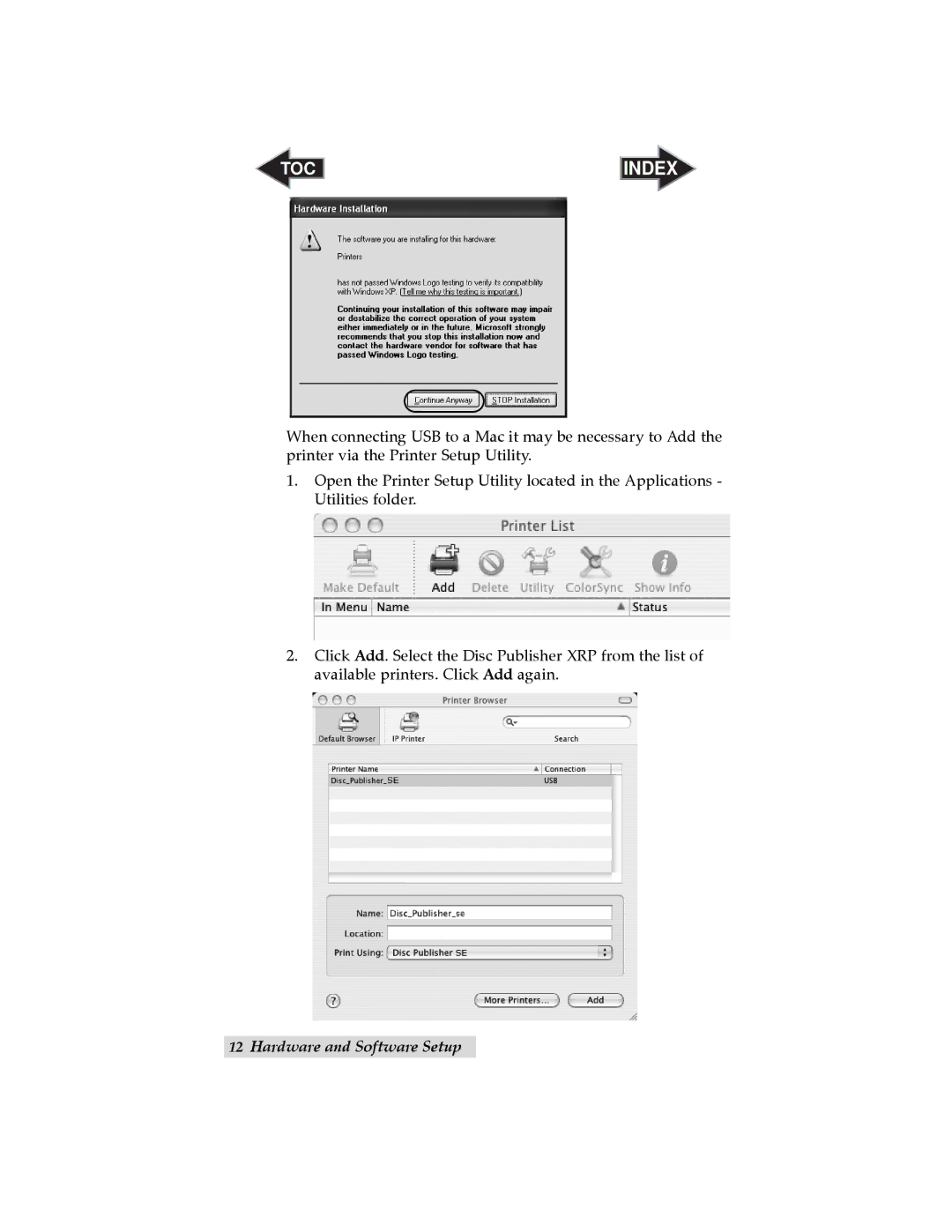 Primera Technology SE user manual TOC Index 