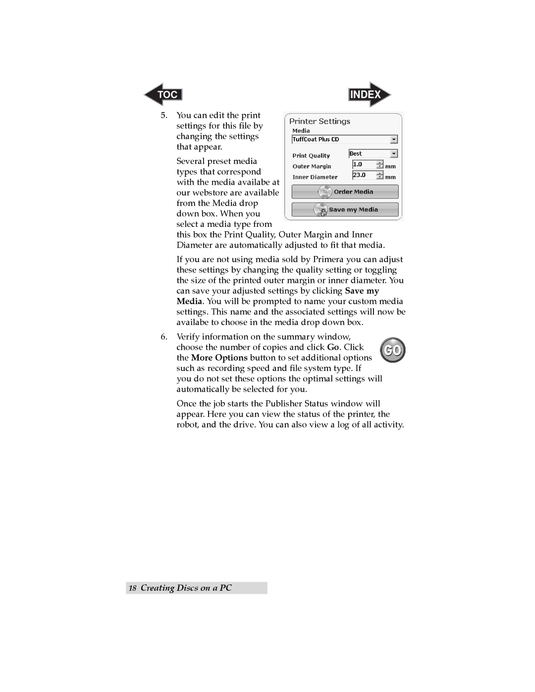 Primera Technology SE user manual TOC Index 