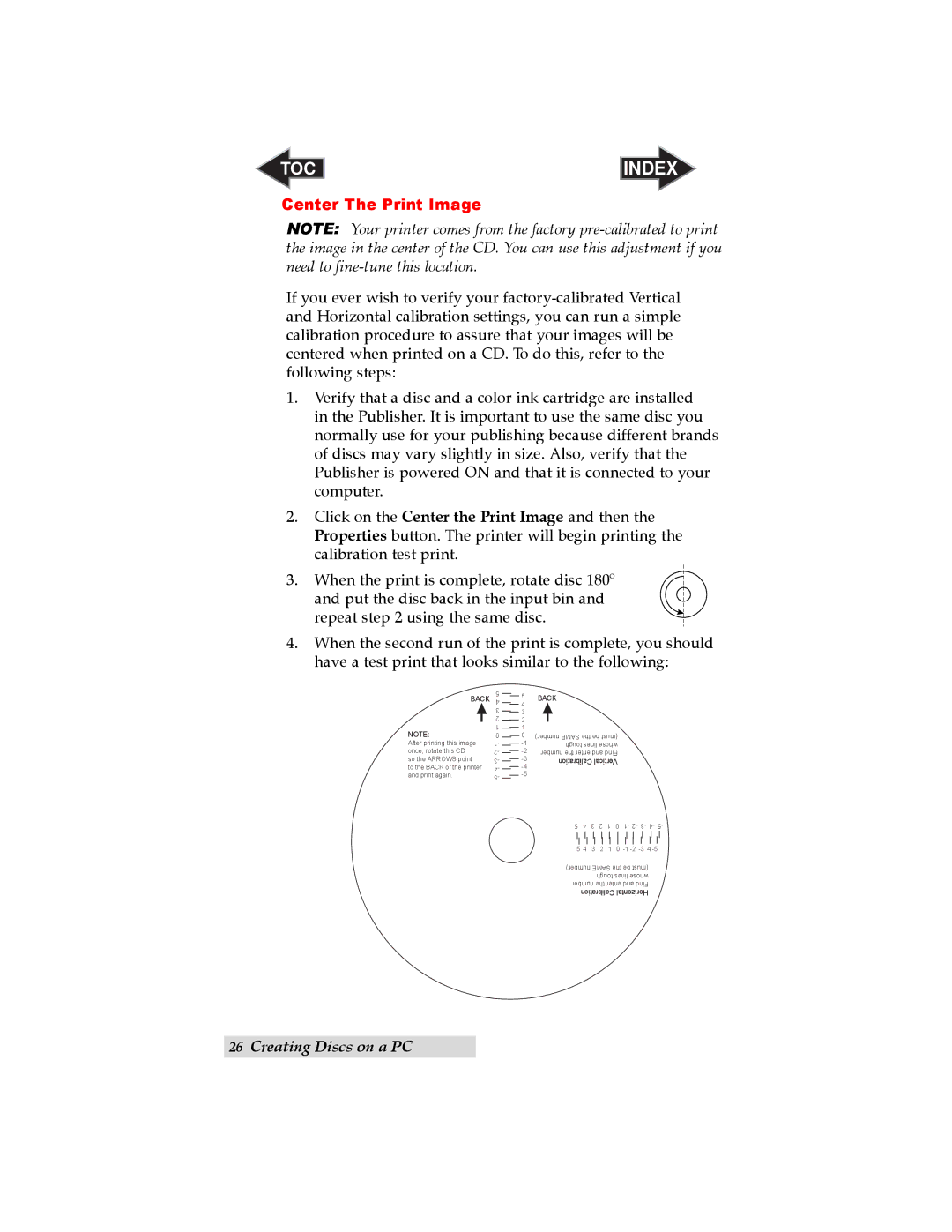 Primera Technology SE user manual Center The Print Image, Back 