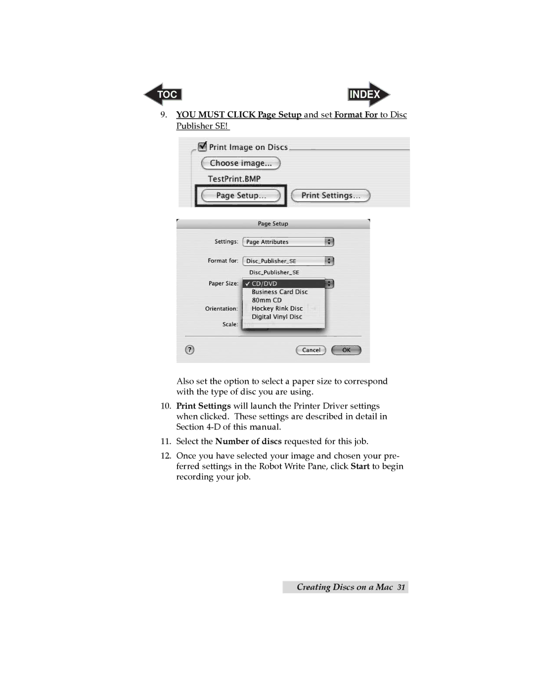 Primera Technology SE user manual TOC Index 