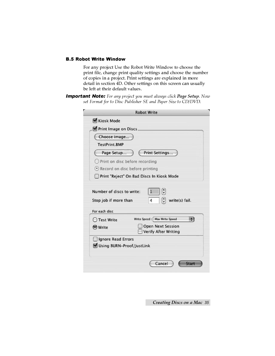 Primera Technology SE user manual Robot Write Window 