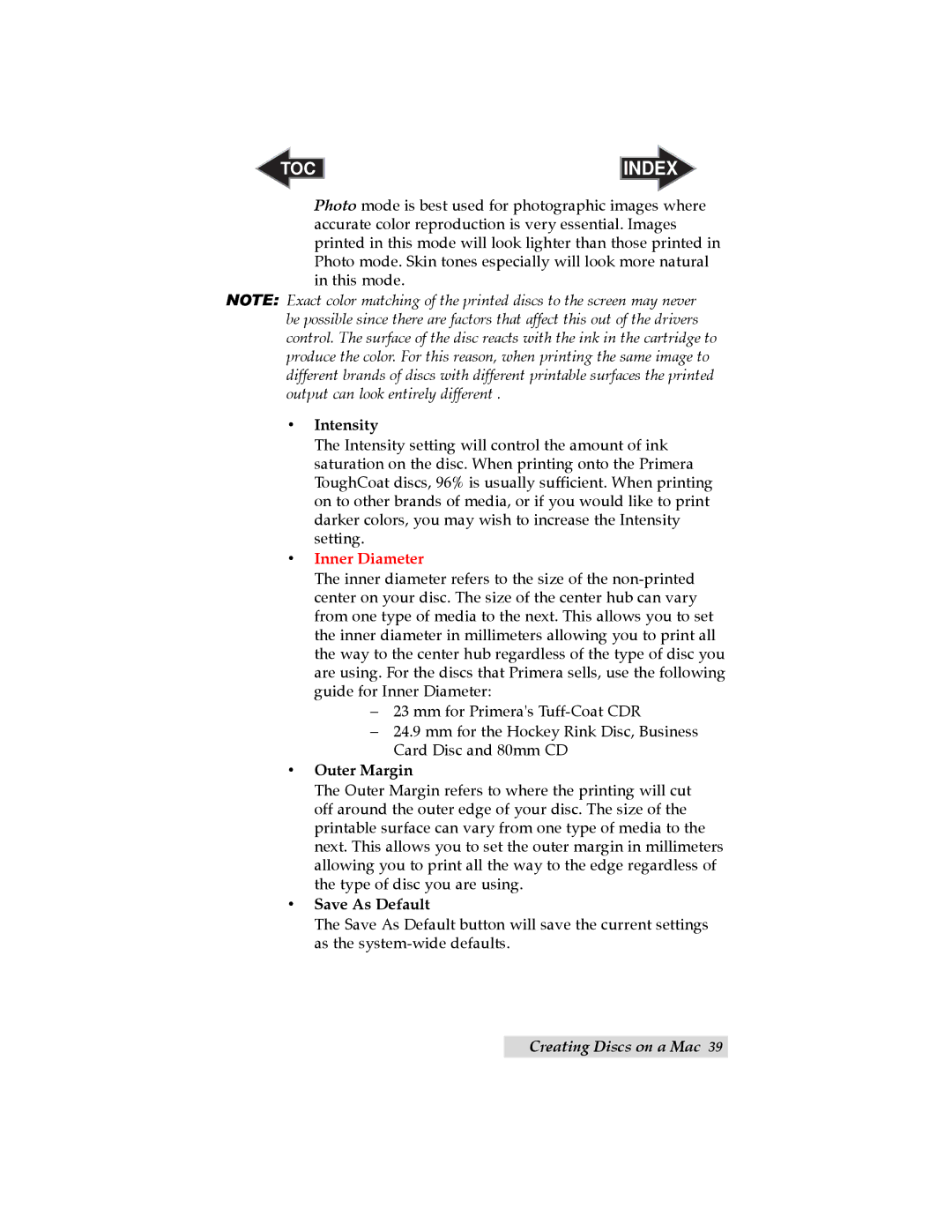 Primera Technology SE user manual Inner Diameter 