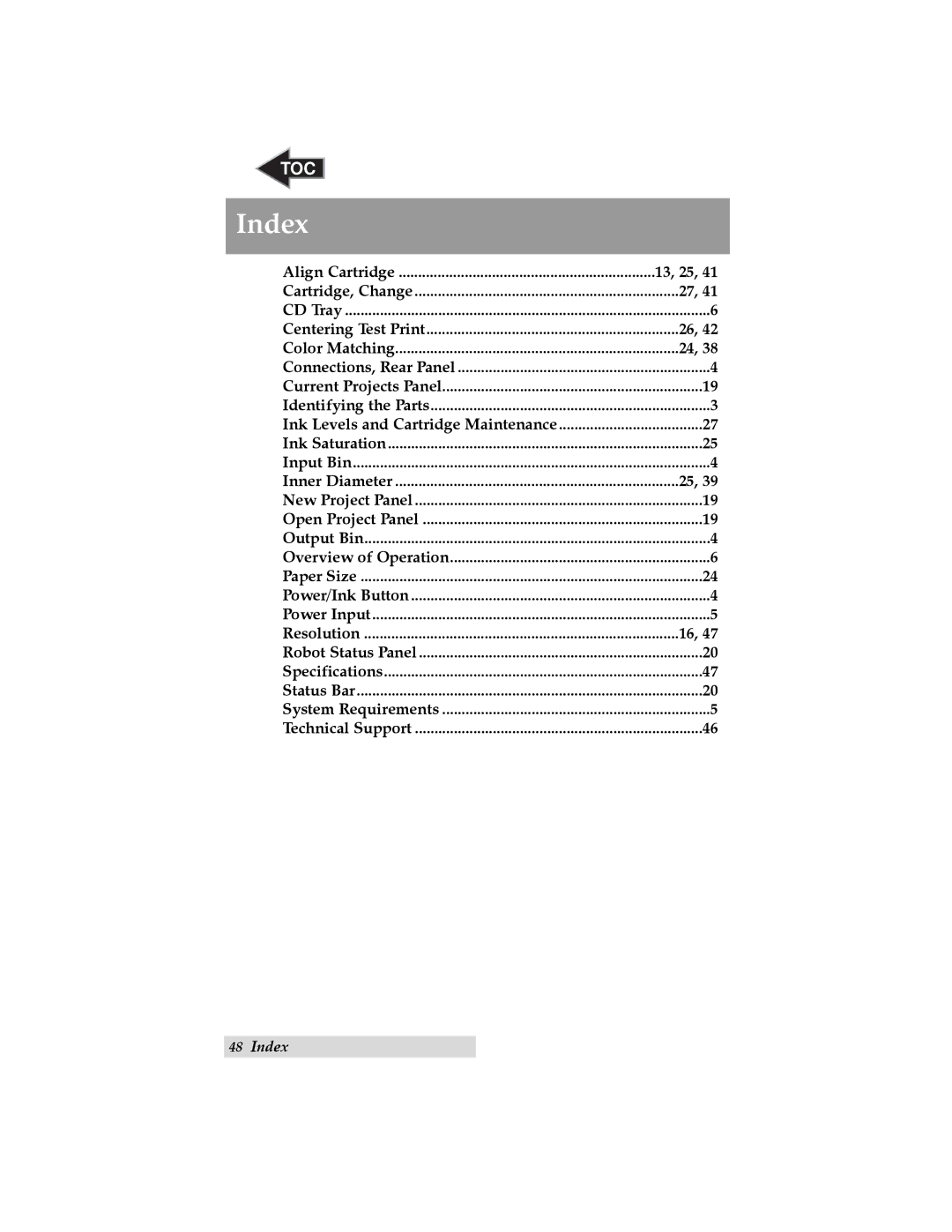 Primera Technology SE user manual Index, Inner Diameter 