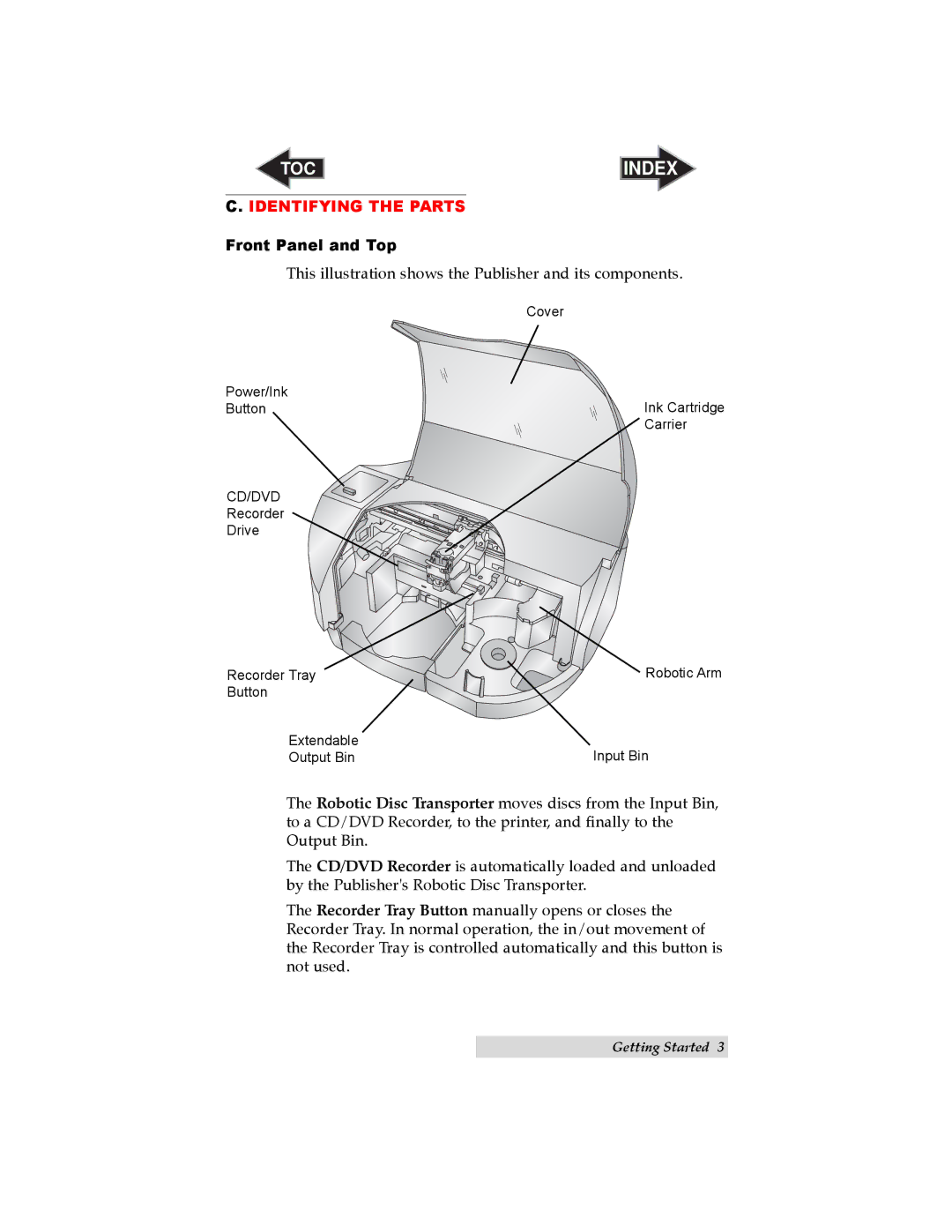 Primera Technology SE user manual Identifying the Parts, Front Panel and Top 