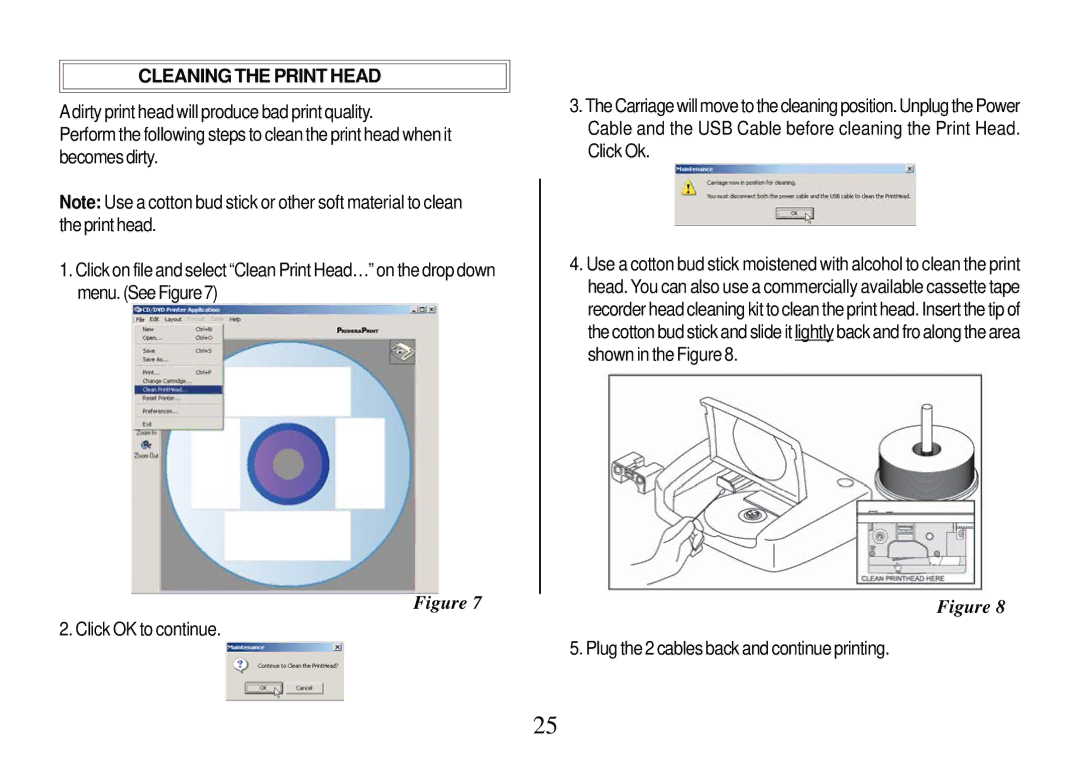 Primera Technology Z1 manual Cleaning the Print Head 