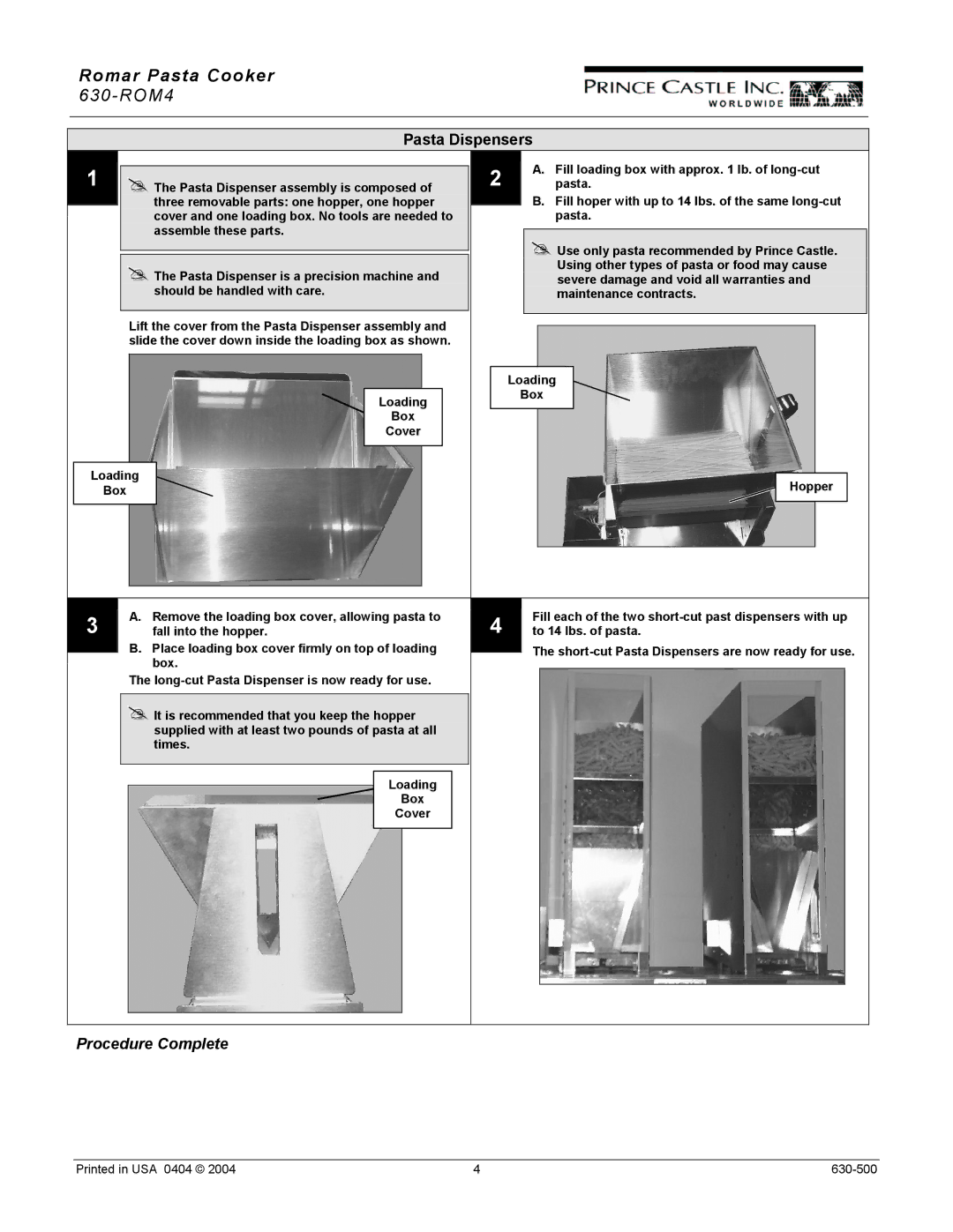 Prince Castle 630-ROM4 manual Pasta Dispensers 