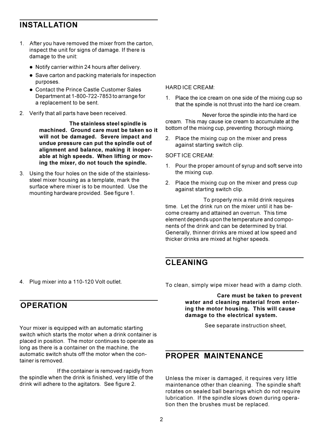 Prince Castle SM-22, SMW specifications Installation, Operation, Cleaning, Proper Maintenance 