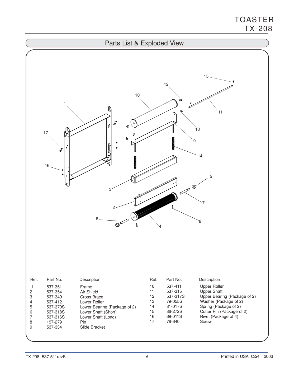 Prince Castle TX-208 operation manual Toaster 