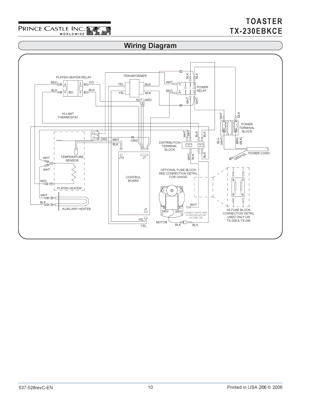 Prince Castle TX-230EBKCE operation manual Wiring Diagram 