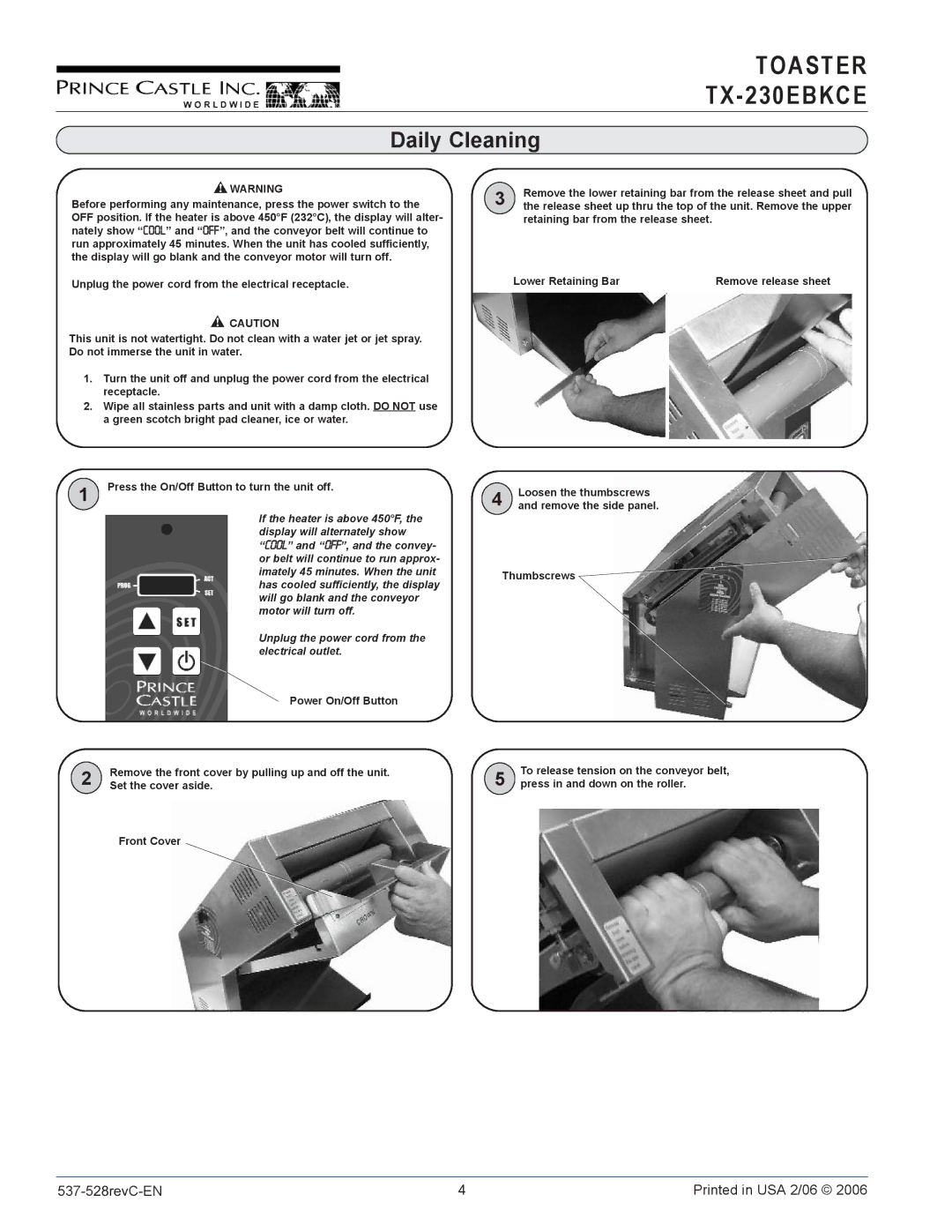 Prince Castle TX-230EBKCE operation manual Daily Cleaning, Unplug the power cord from the electrical outlet 