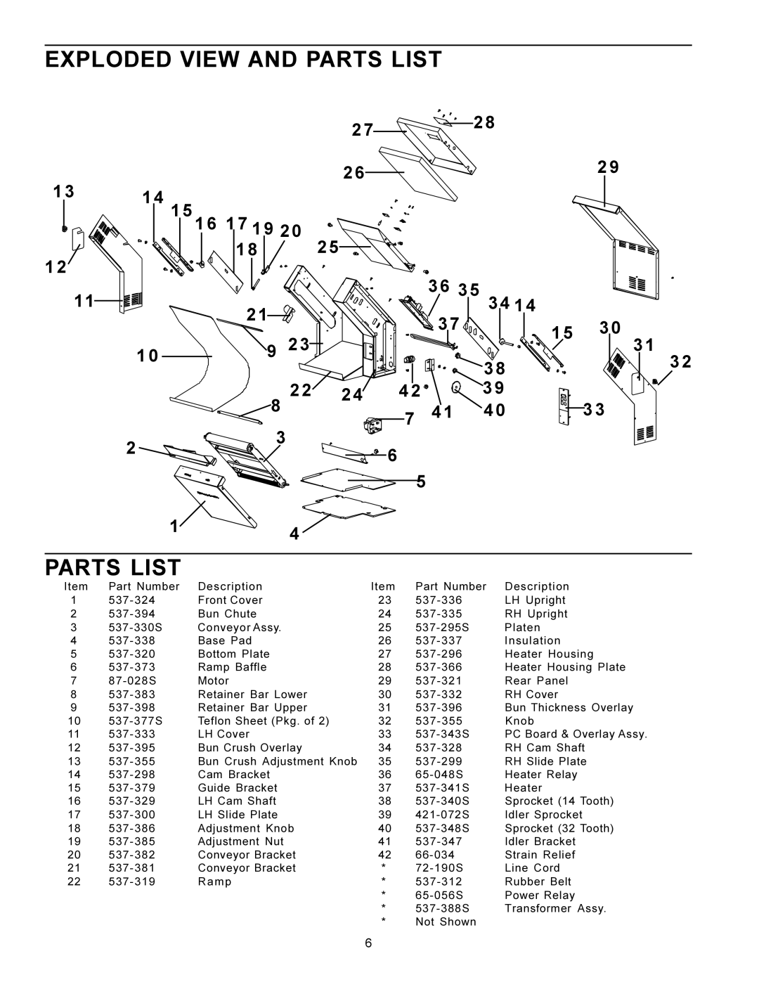 Prince Castle TX Series operating instructions Exploded View and Parts List 