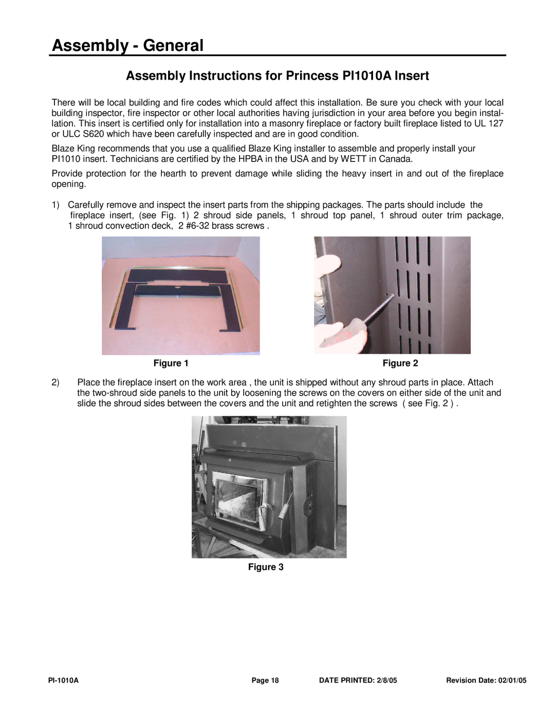 Princess PI 1010A manual Assembly General, Assembly Instructions for Princess PI1010A Insert 