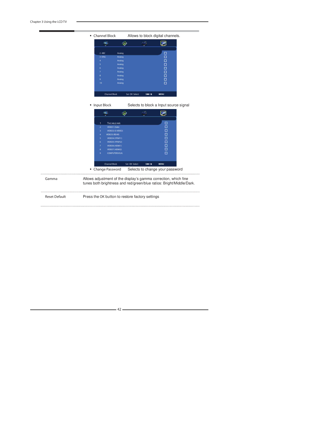 Princeton Digital (USA) TLA-04641C manual Channel Block Allows to block digital channels 