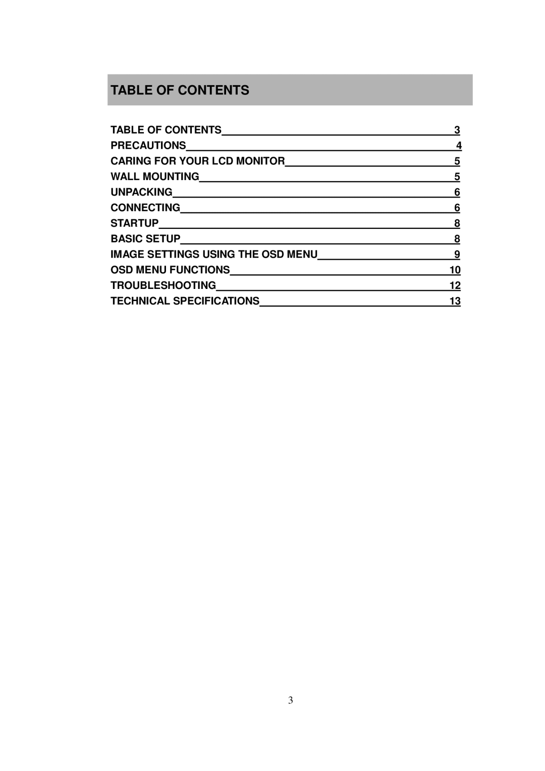 Princeton Digital (USA) VL2018W important safety instructions Table of Contents 