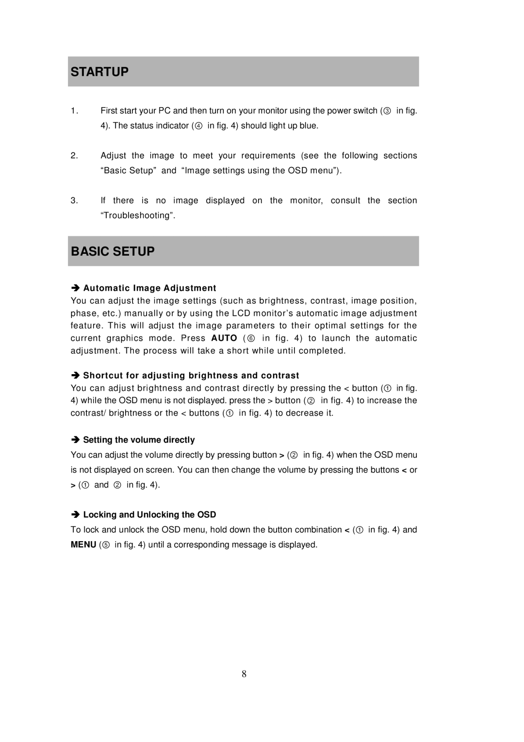 Princeton Digital (USA) VL2018W important safety instructions Startup, Basic Setup, Automatic Image Adjustment 