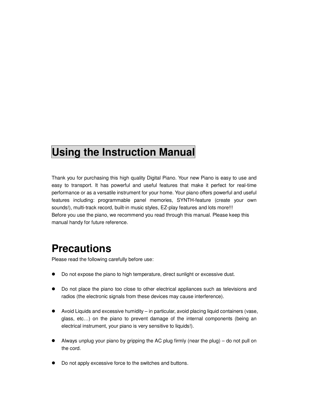 Princeton SP-88 user manual Precautions 