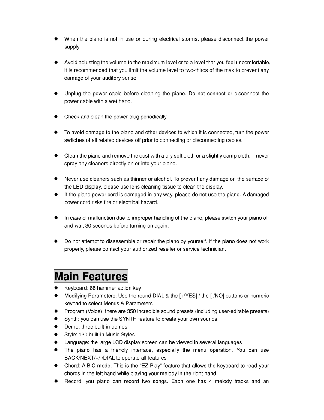 Princeton SP-88 user manual Main Features 