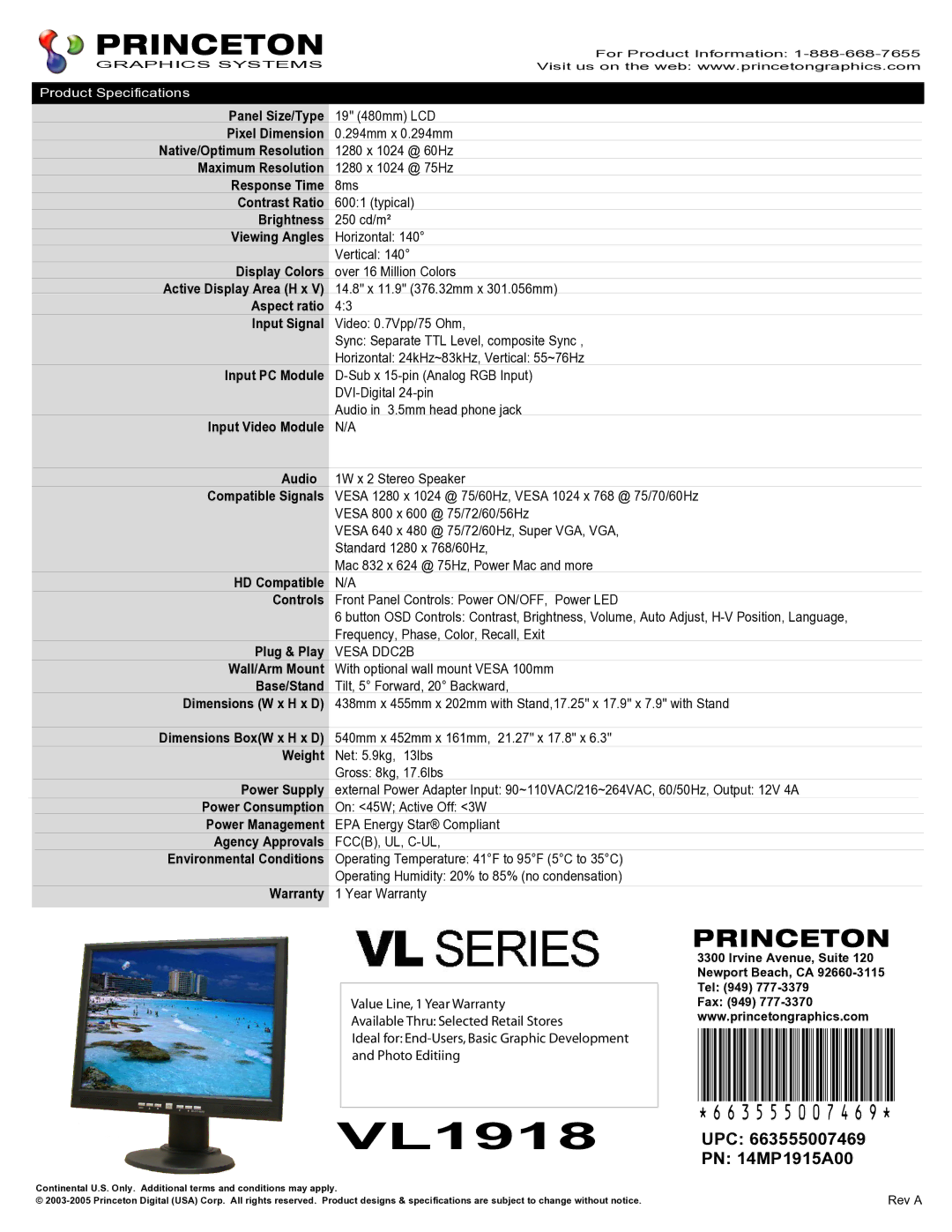 Princeton VL1918 warranty 