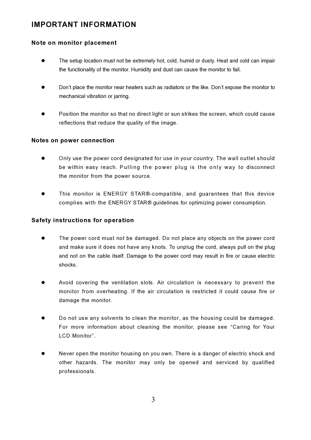 Princeton VL1919 important safety instructions Important Information, Safety instructions for operation 