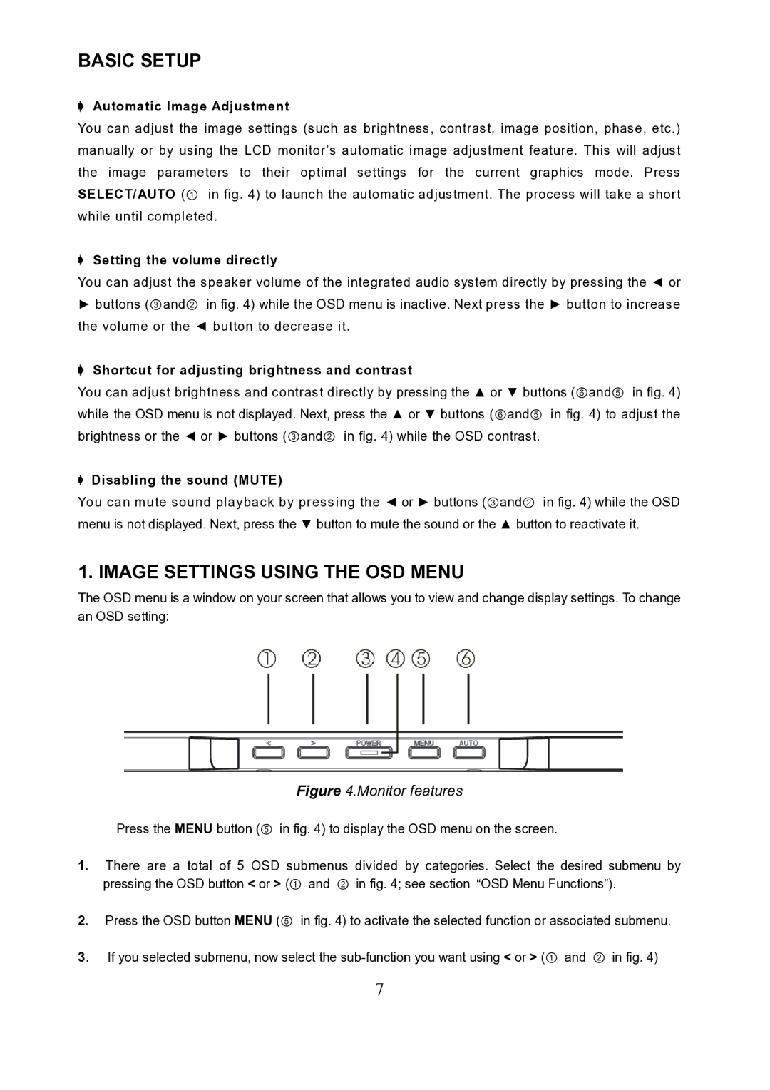 Princeton VL1919 important safety instructions Basic Setup, Image Settings Using the OSD Menu 